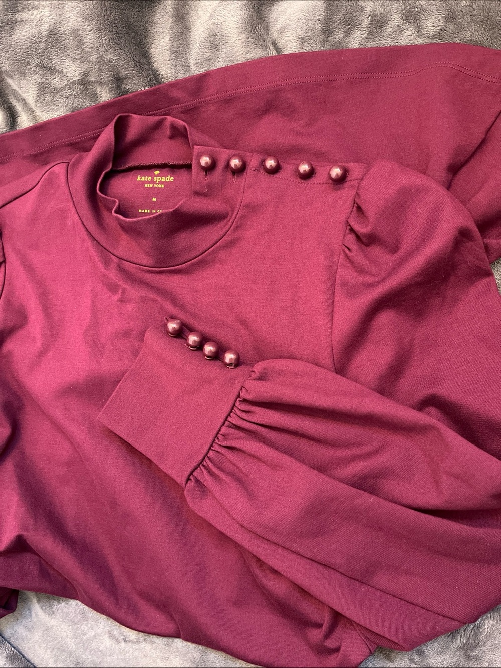 Kate Spade Plum Button Shoulder Mock Neck Ponte Mini Dress M Academia Romantic